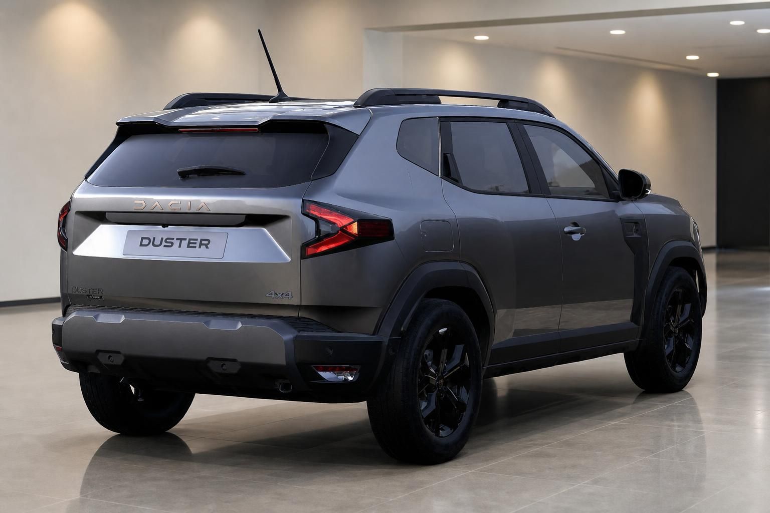 Dacia Duster Heckansicht seitlich mit eleganter Linienführung und schwarzer Rad-Optik
