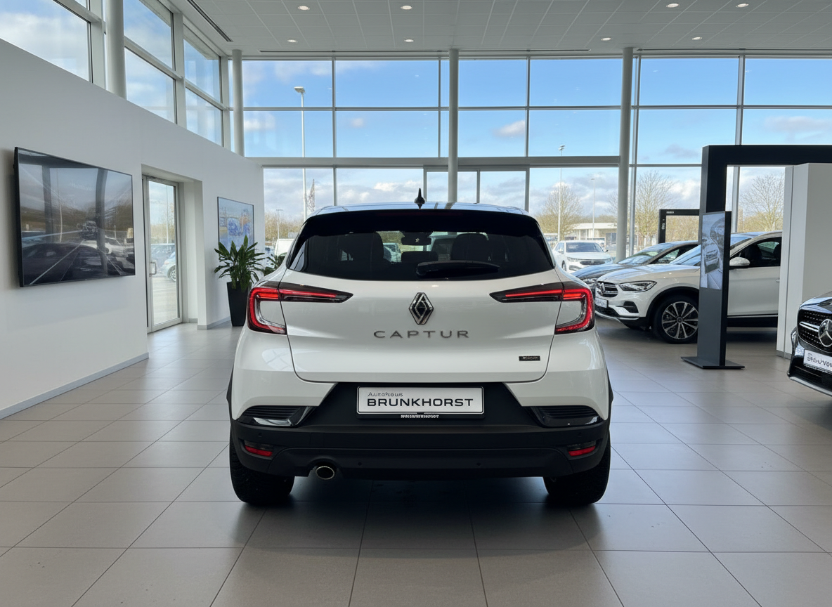 Renault Captur in Weiß – Heckansicht im Autohaus Brunkhorst Showroom