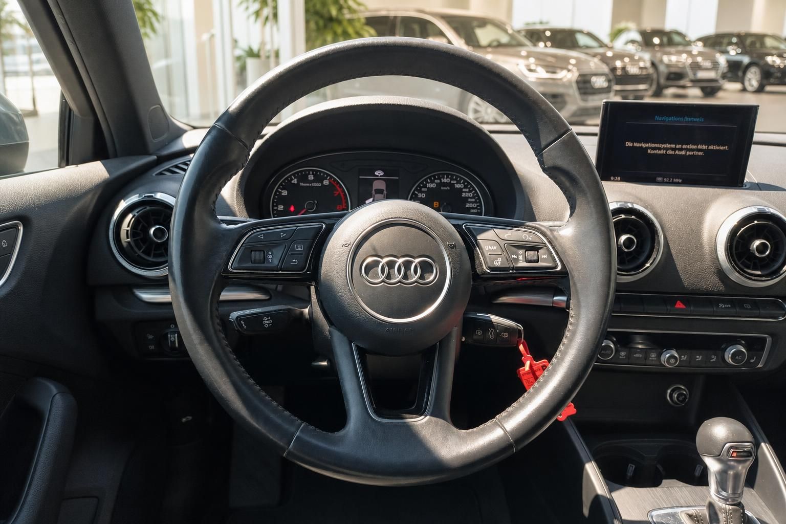 Audi Lenkrad und Cockpit mit Navigationsdisplay im Innenraum
