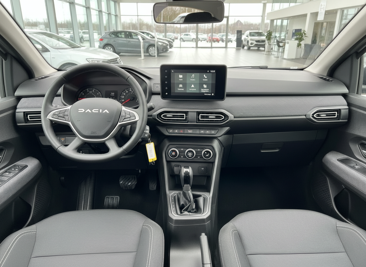 Dacia Innenraum Cockpit mit Touchscreen, Automatikgetriebe und modernem Armaturenbrett