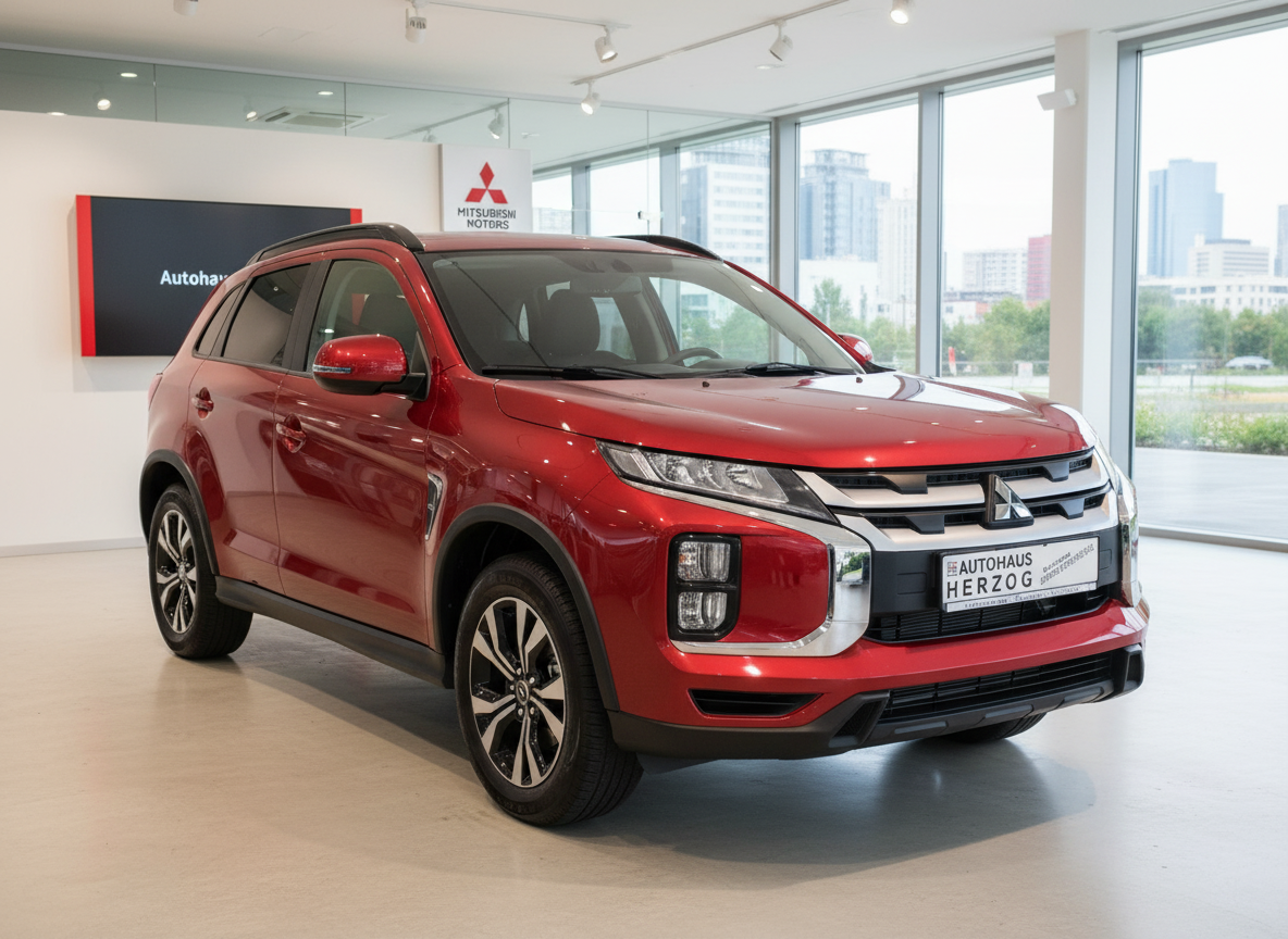Roter Mitsubishi ASX SUV im Autohaus Herzog Showroom – Frontansicht