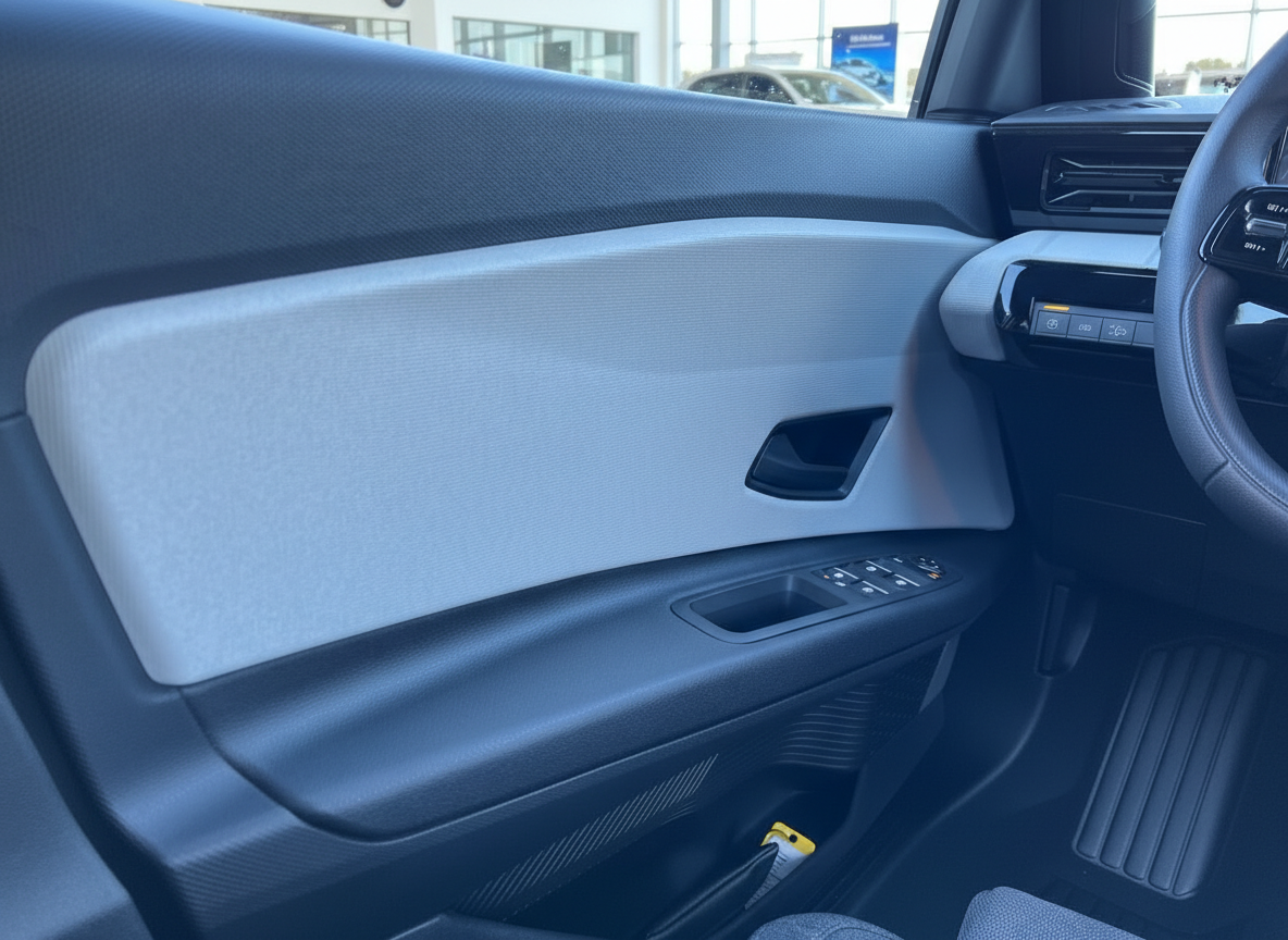 Fahrzeuginnenraum Fahrertür mit Fenstersteuerung und grauem Türpanel im Autohaus