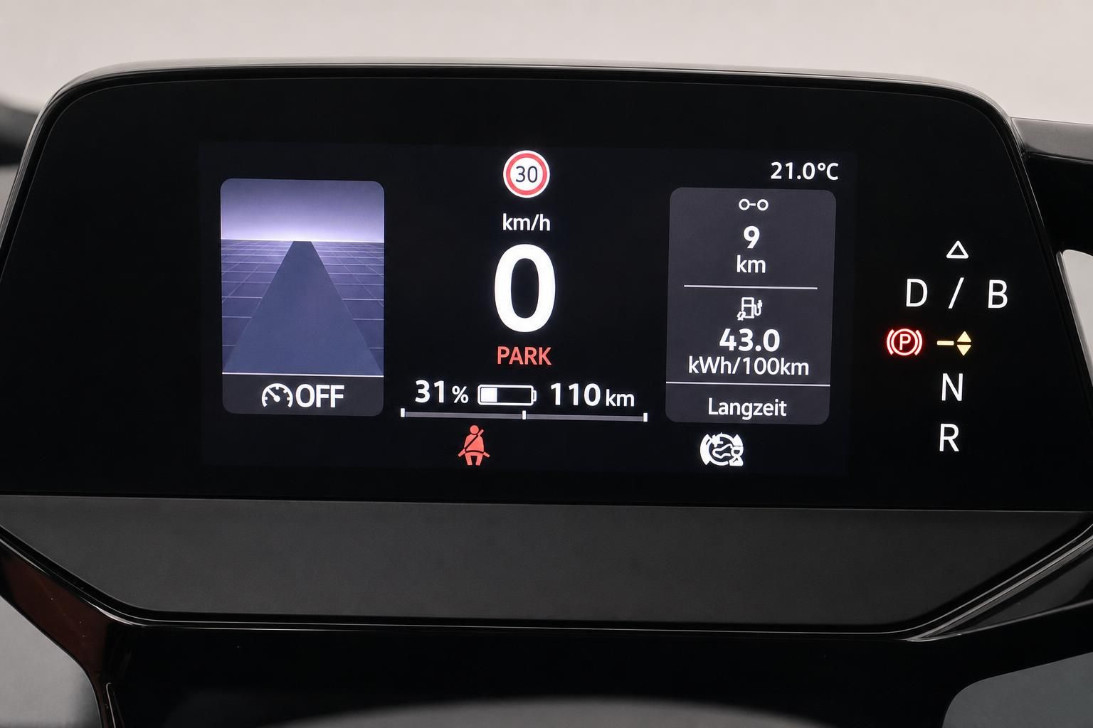 VW ID.3 Cockpit-Display mit Batteriestand und Geschwindigkeit