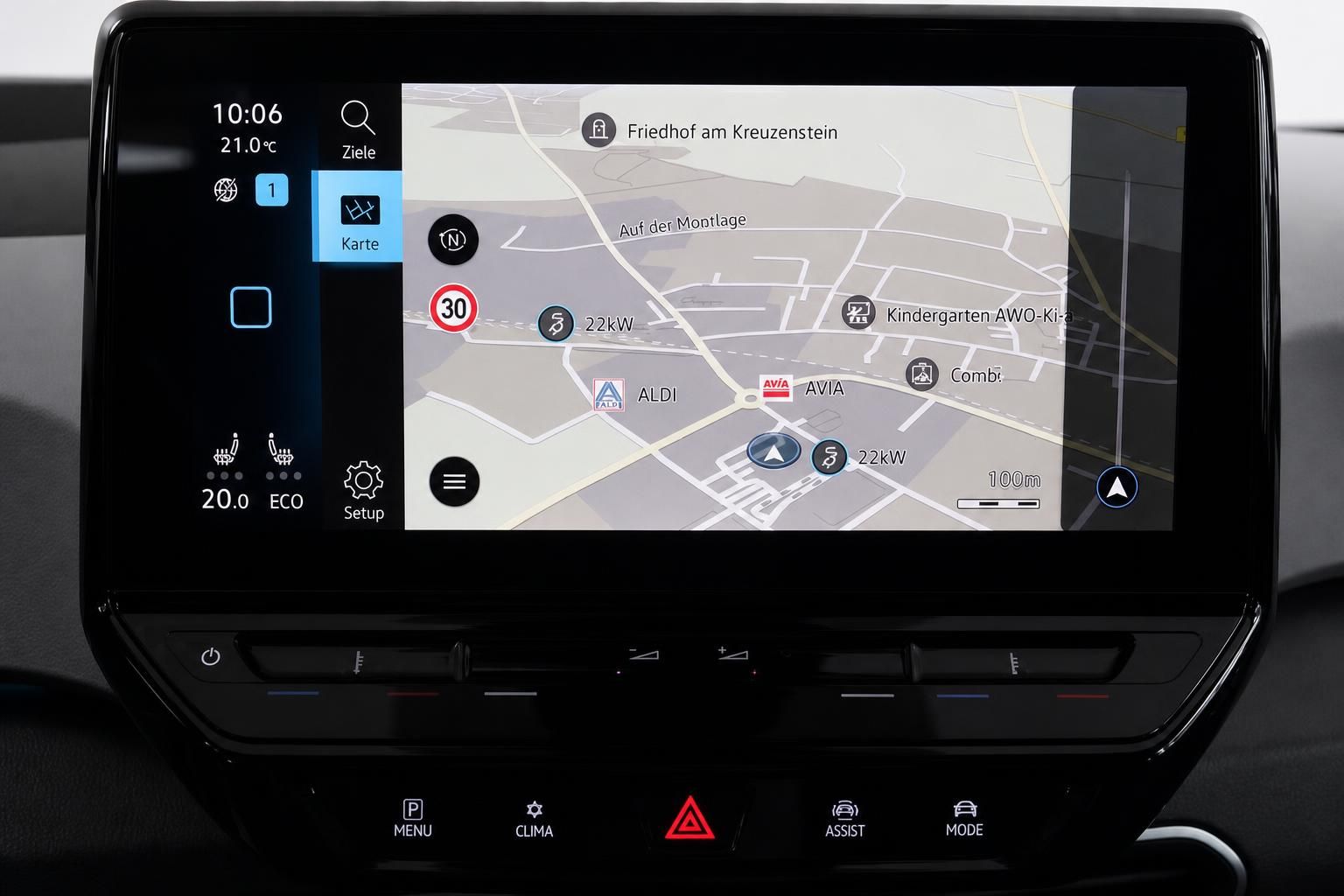 VW ID.3 Infotainment-Display mit Navigationskarte
