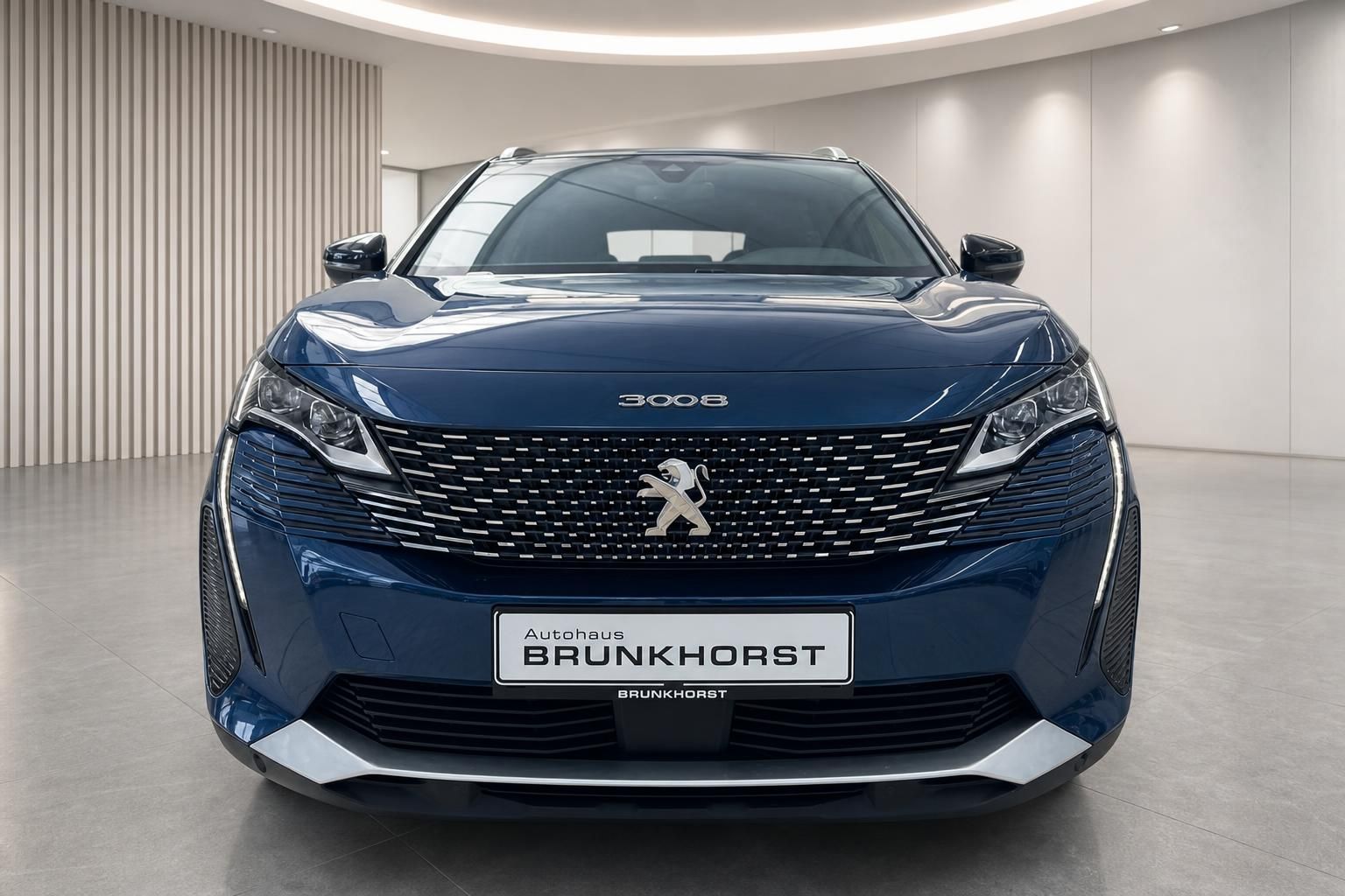 Peugeot 3008 GT SUV blau Frontansicht mit Kühlergrill im Autohaus Brunkhorst