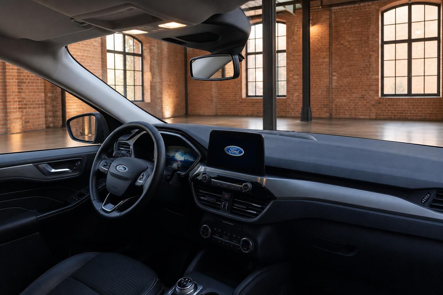Ford Cockpit mit Lenkrad und Touchscreen Infotainment System