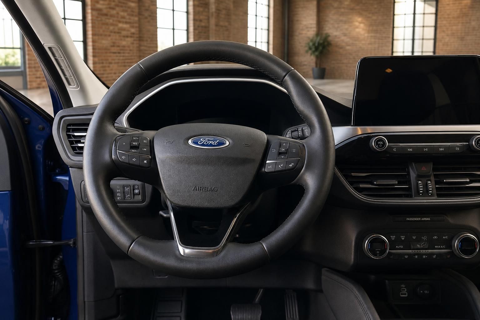 Ford Lenkrad Nahaufnahme mit Bedienelementen und Airbag