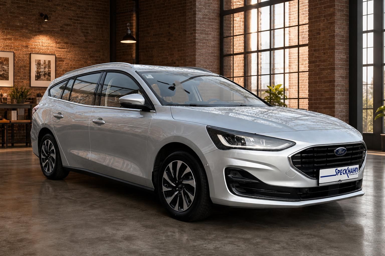 Ford Focus Turnier silber Frontansicht in moderner Loft-Location