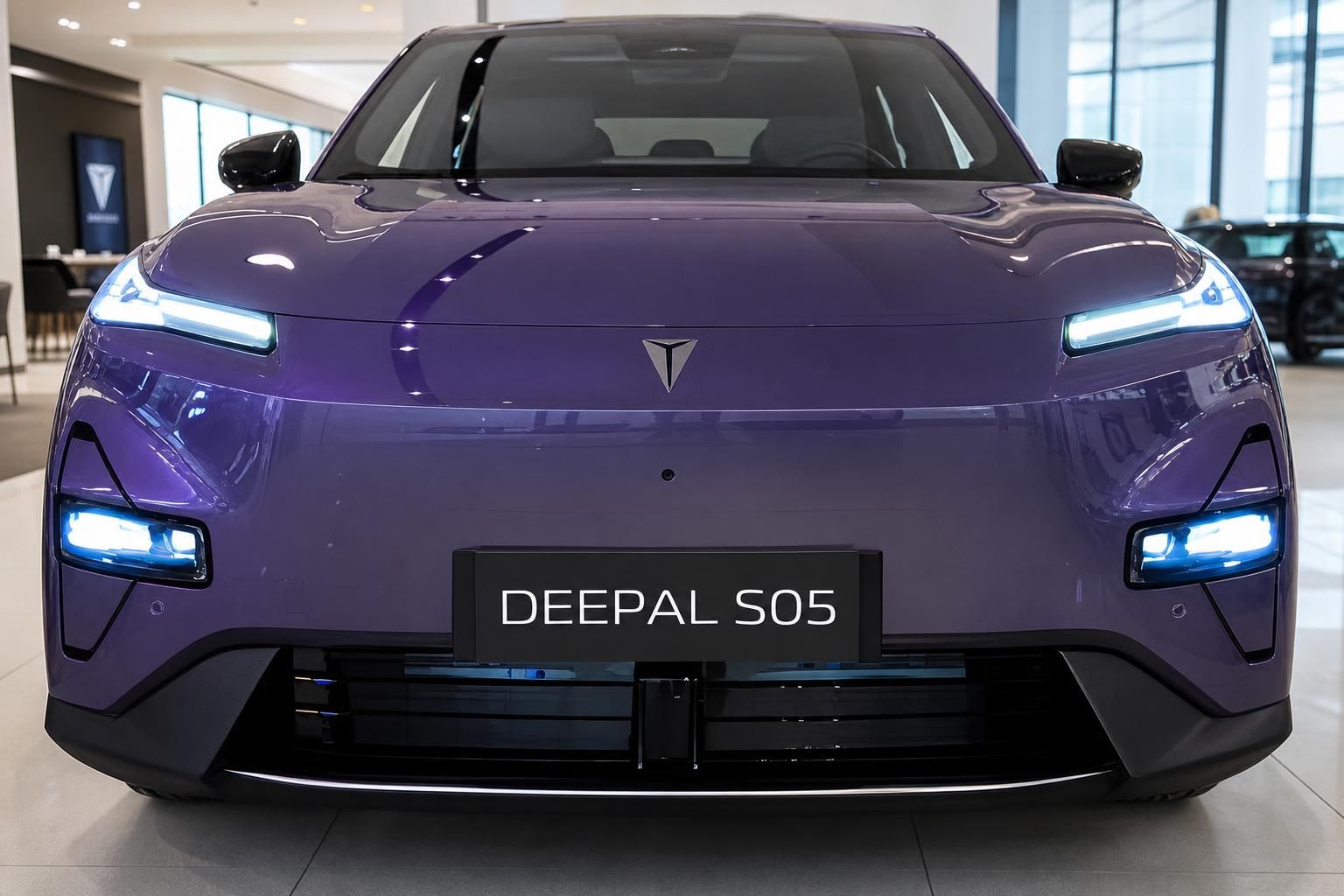 Deepal S05 Frontansicht in Lila mit LED-Scheinwerfern
