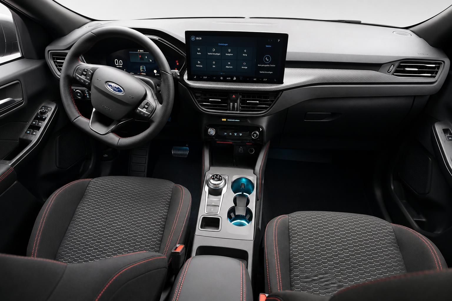 Ford Cockpit mit digitalem Display und schwarzen Sportsitzen