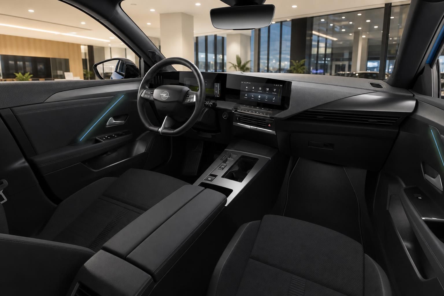 Opel Astra Electric Innenraum, Cockpit mit Lenkrad und Display