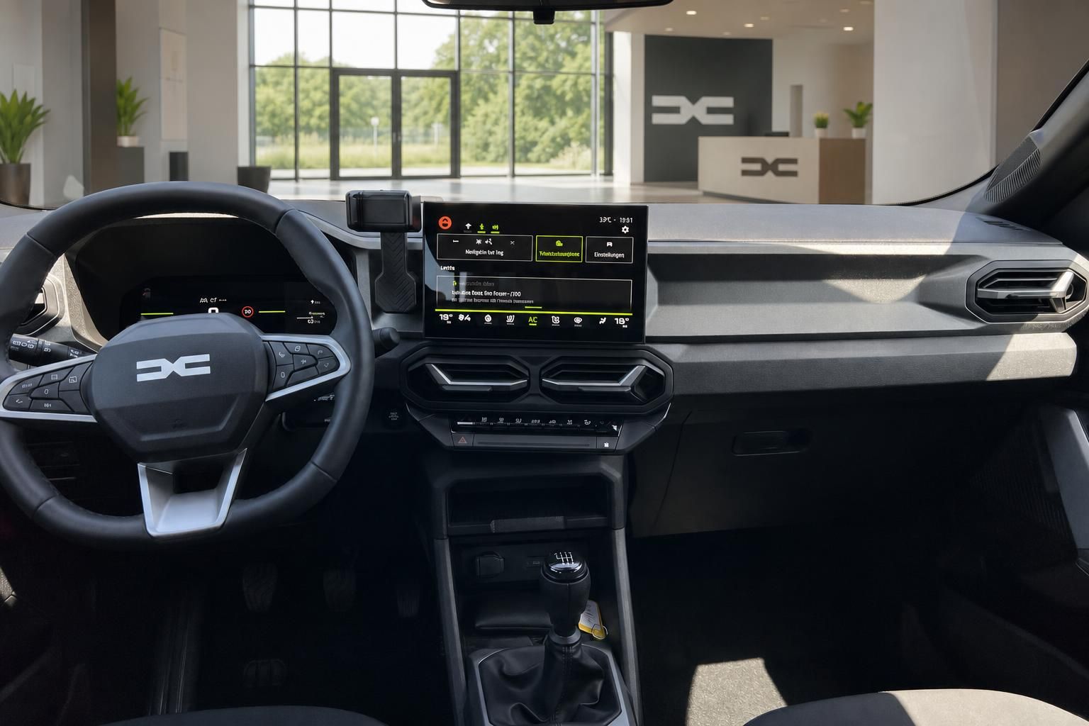 Fahrzeug Cockpit mit digitalem Display und Lenkrad - Innenansicht modernes Auto