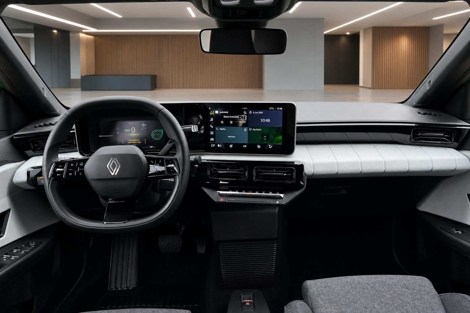 Renault 5 E-Tech Electric Armaturenbrett – digitales Cockpit mit großem Touchscreen und weißem Armaturenbrett