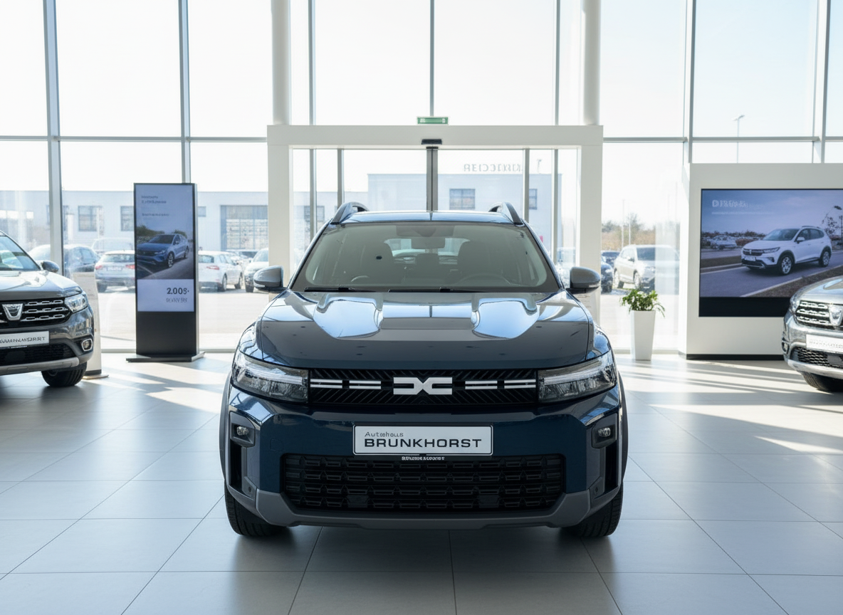 Dacia Duster SUV in Dunkelblau Frontansicht im Autohaus Brunkhorst Showroom
