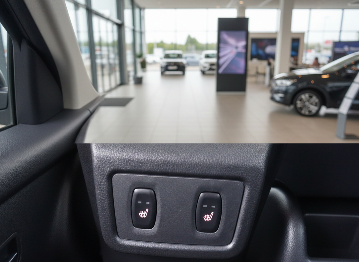 Fahrzeug Innenraum mit Sitzheizungstasten im Autohaus