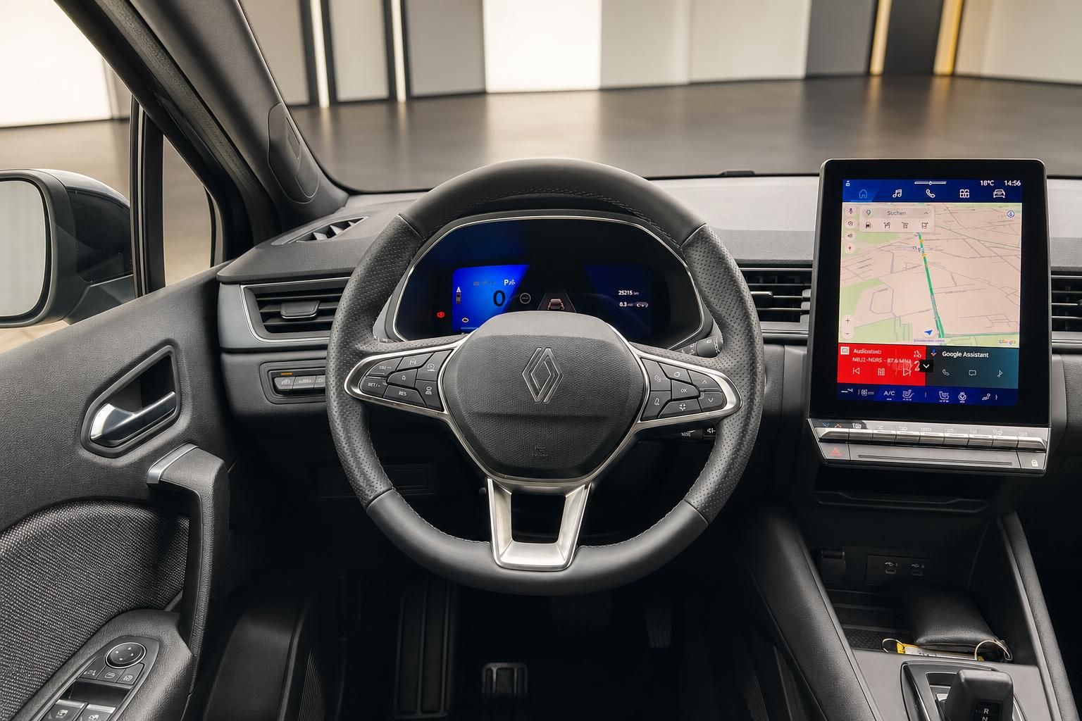 Cockpit mit Lenkrad, Digitaltacho und Touchscreen-Navigation