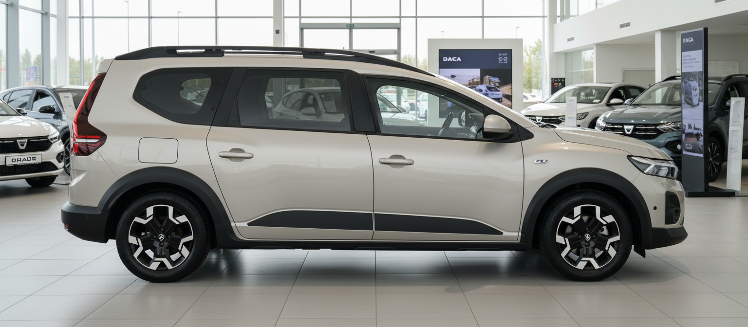 Dacia Jogger in Beige-Sand Seitenansicht im Autohaus Showroom