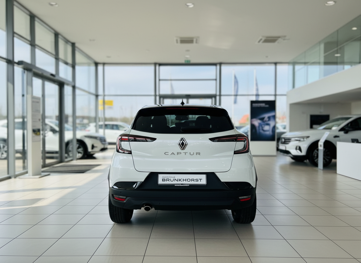 Renault Captur in Weiß – Heckansicht im Autohaus Brunkhorst Showroom
