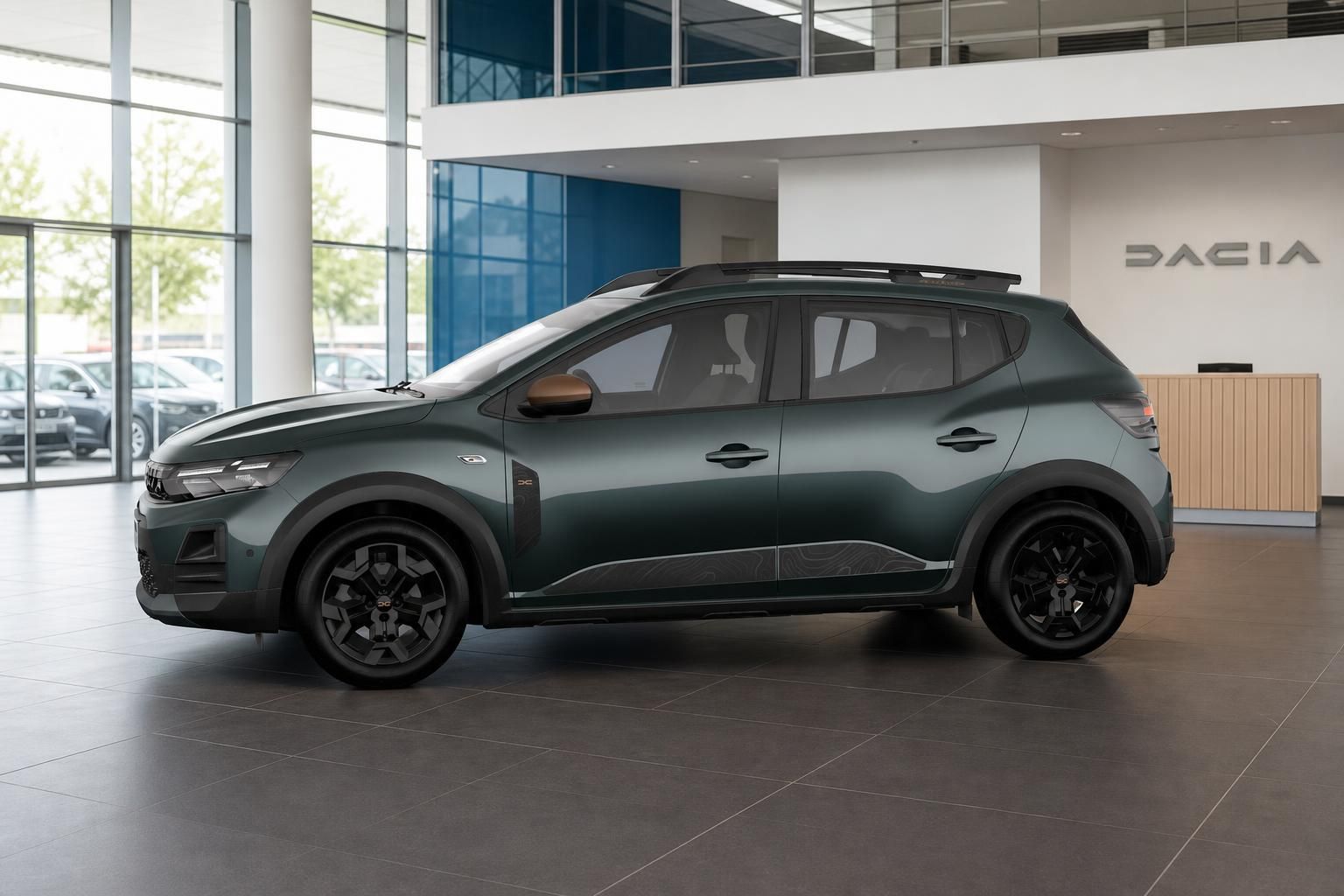 Dacia Sandero Stepway grün Seitenansicht im Dacia Autohaus