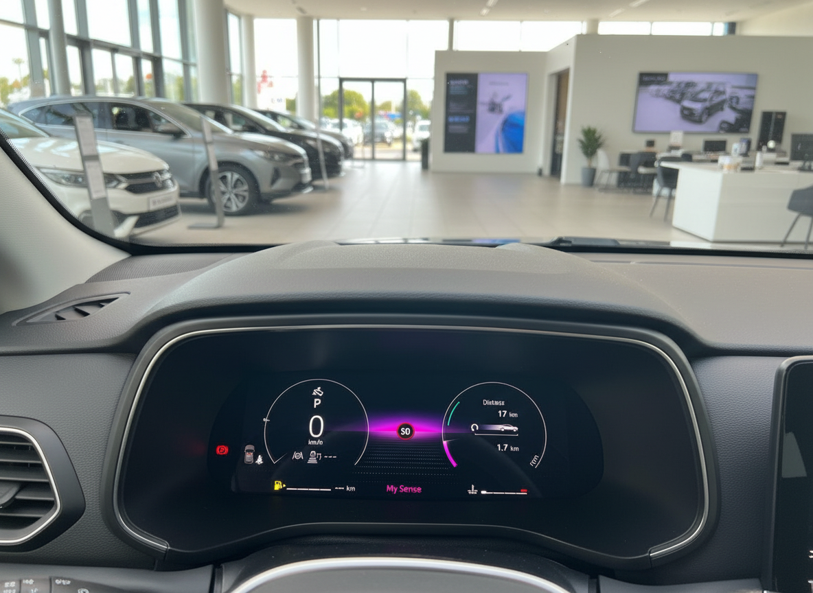 Renault Fahrzeug Innenraum mit digitalem Kombiinstrument im Autohaus