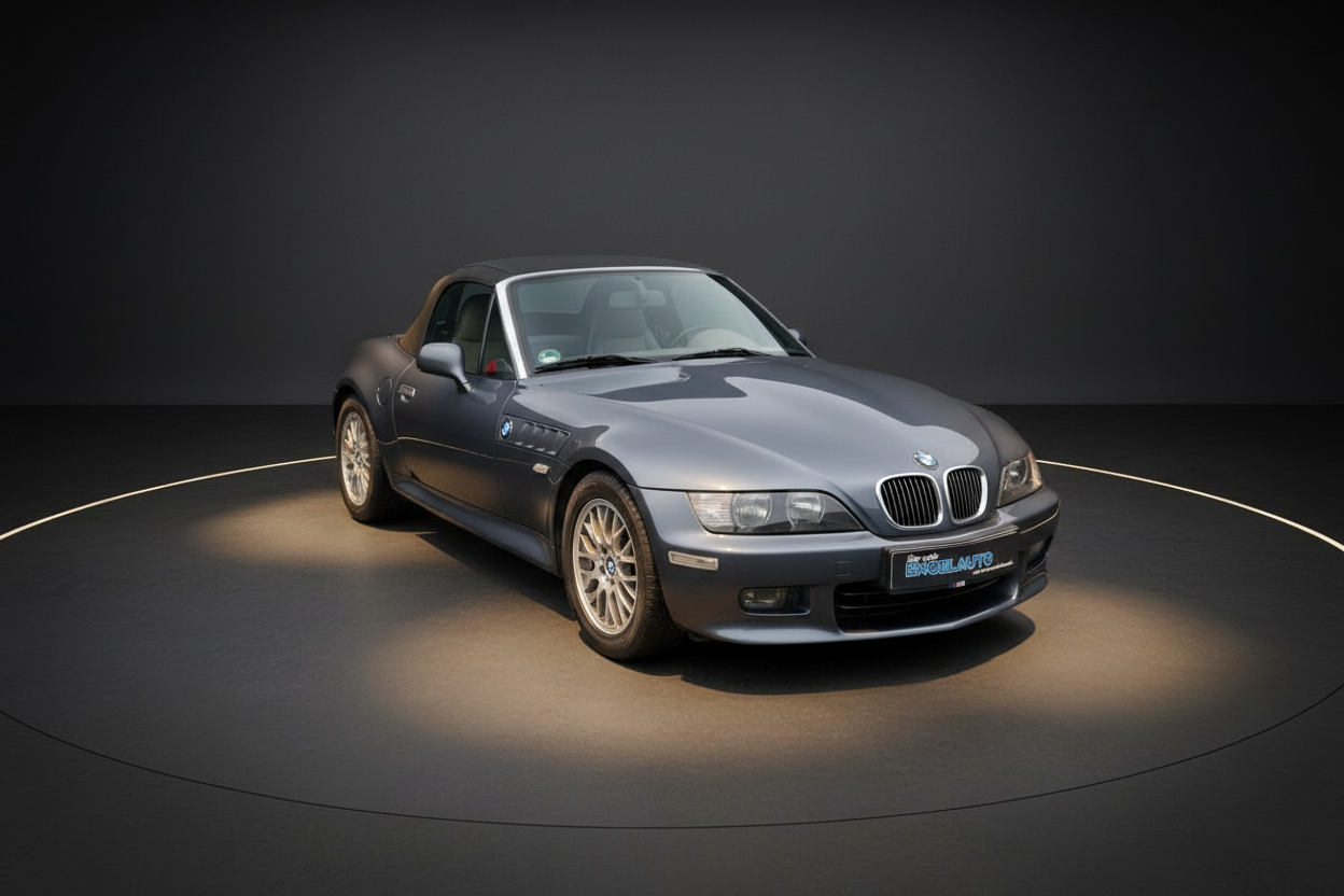 BMW Z3 Roadster in Grau-Metallic, Frontansicht im Fotostudio