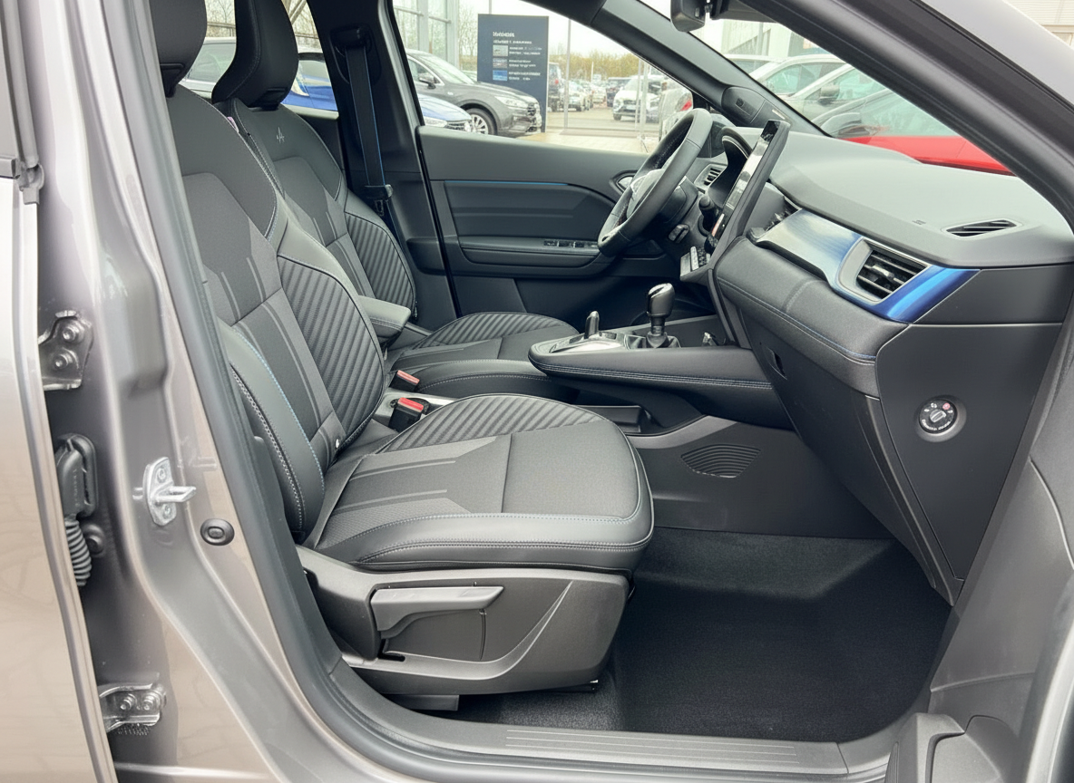 Renault Innenraum mit schwarzen Ledersitzen und modernem Cockpit-Design