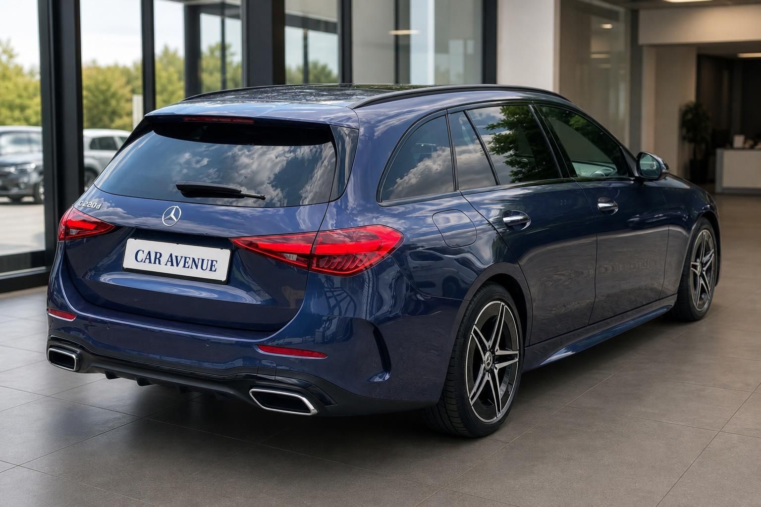 Mercedes-Benz C220d Kombi blau Heckansicht Doppelauspuff Detail