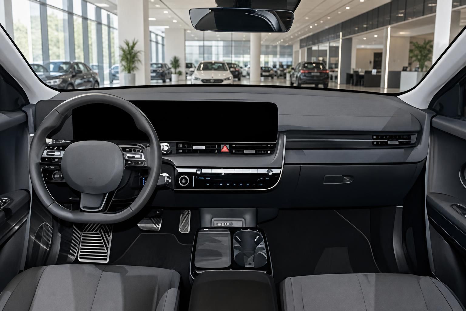 Hyundai IONIQ 5 Cockpit mit Lenkrad und Digitaldisplay im Showroom