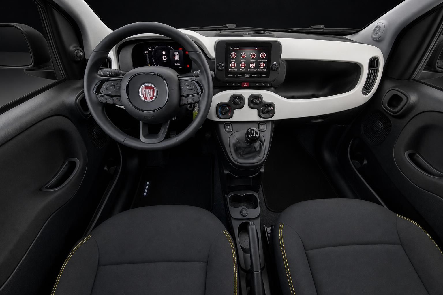 Fiat Panda Cockpit von vorne mit Lenkrad und Sitzen