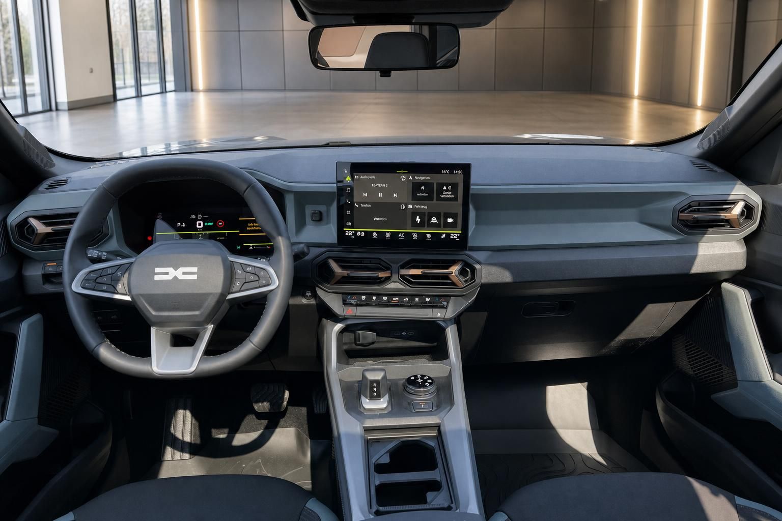 Modernes Fahrzeug-Cockpit mit digitalem Display und Touchscreen-Infotainment-System