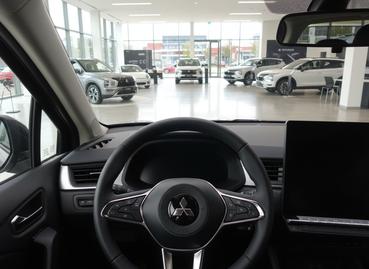 Mitsubishi Innenraum mit Lenkrad und Cockpit im Autohaus-Showroom