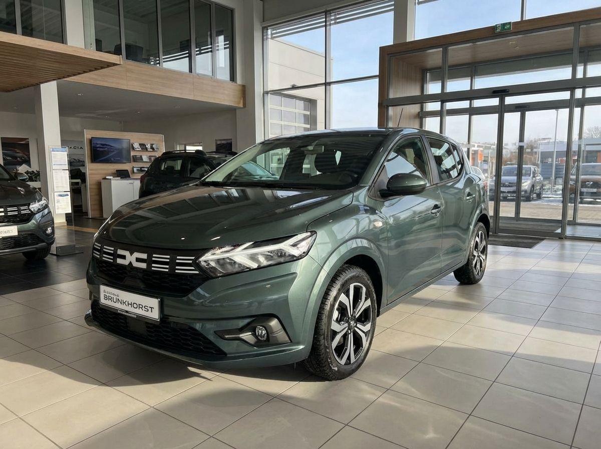 Grüner Dacia Sandero Neuwagen im Autohaus Brunkhorst Showroom