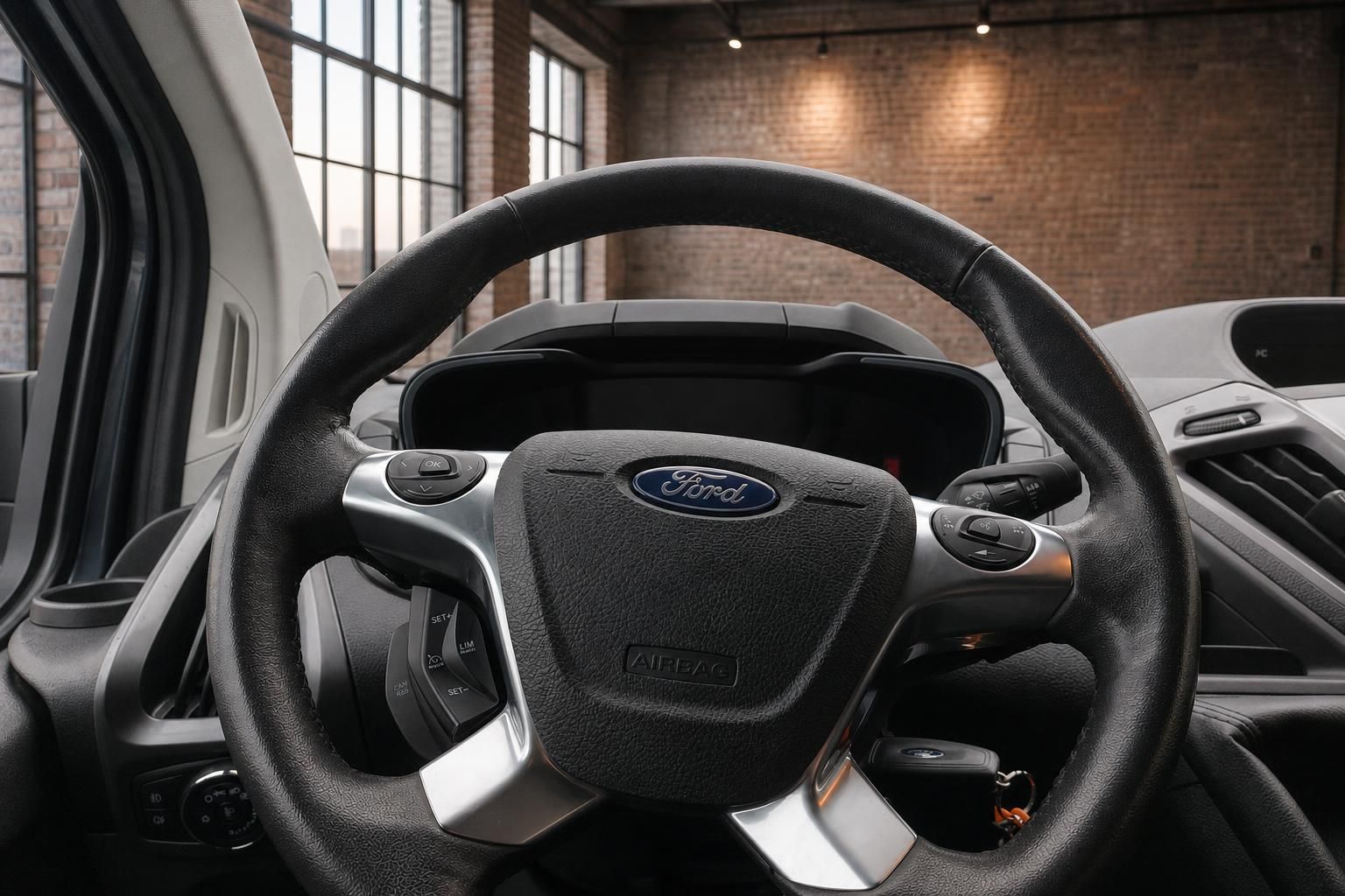 Ford Lenkrad mit Logo und Schaltwippen, Nahaufnahme Cockpit