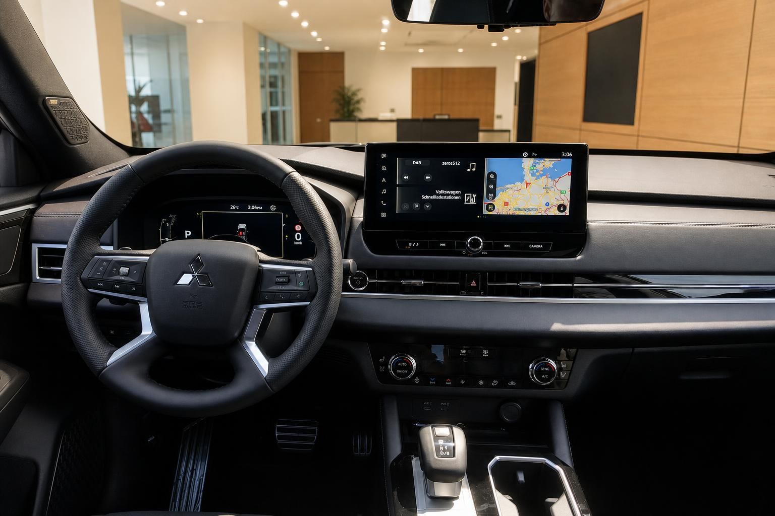 Mitsubishi Outlander Cockpit mit Lenkrad und Navigationssystem