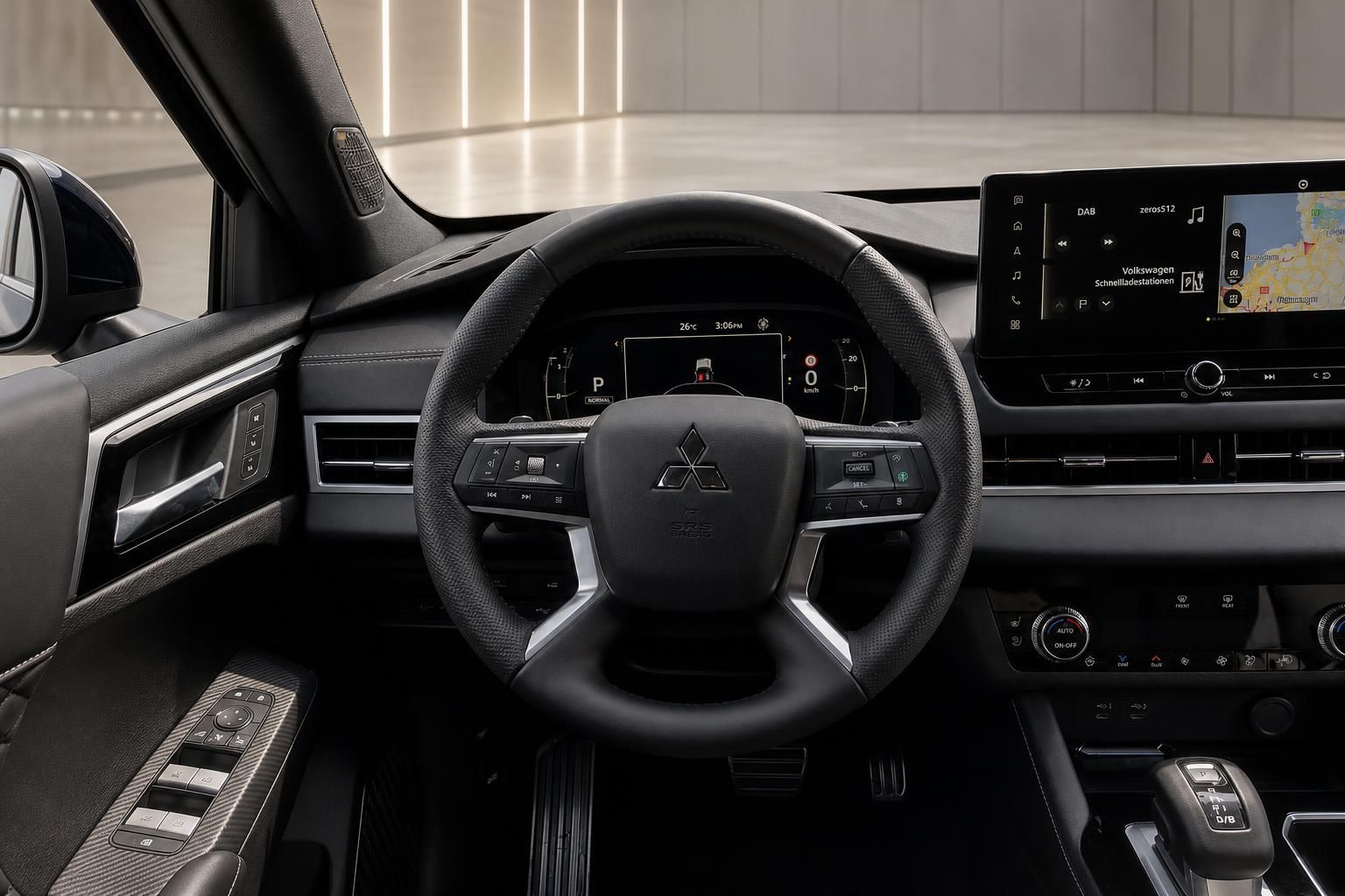 Mitsubishi Lenkrad und digitales Cockpit mit Infotainment im Detail