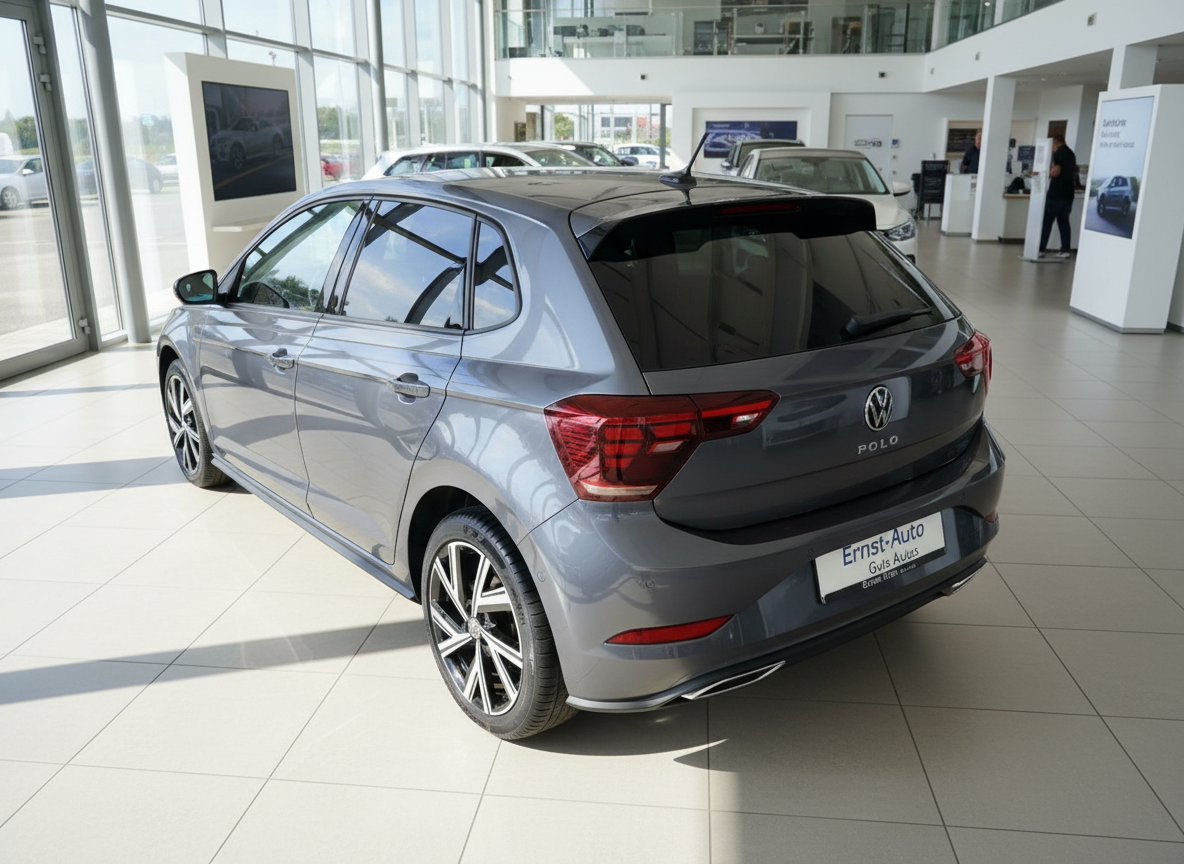 VW Volkswagen Polo Hatchback grau Heckansicht im Autohaus Ernst-Auto
