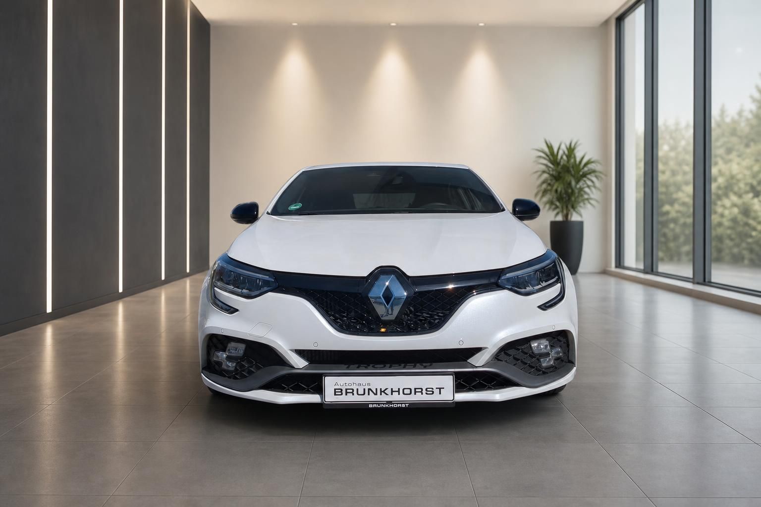 Renault Megane Frontansicht weiss im Autohaus - Brunkhorst Kennzeichen