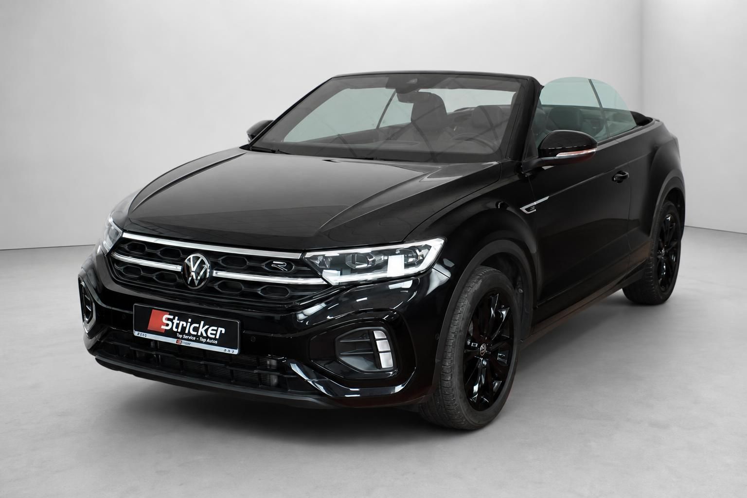 VW T-Roc Cabriolet schwarz Frontansicht mit R-Line Kuehlergrill