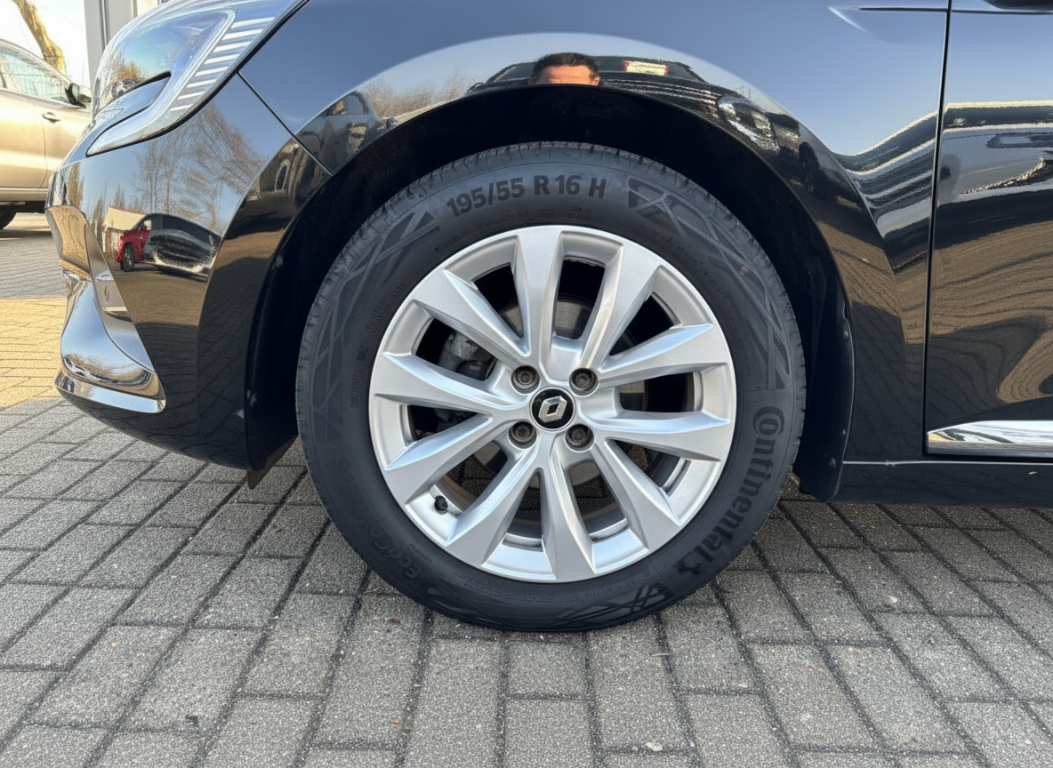 Renault Clio schwarz Detailaufnahme Vorderrad Continental 195/55 R16 Alufelge