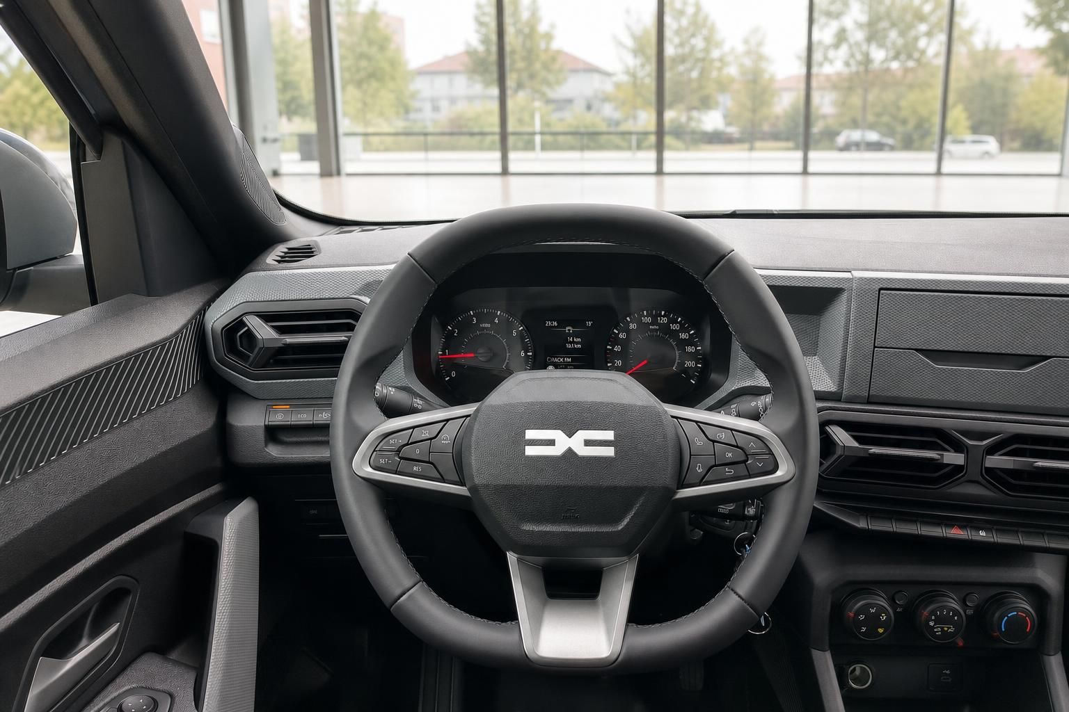 Dacia Fahrzeug Innenraum mit Lenkrad und Armaturenbrett im Autohaus Brunkhorst