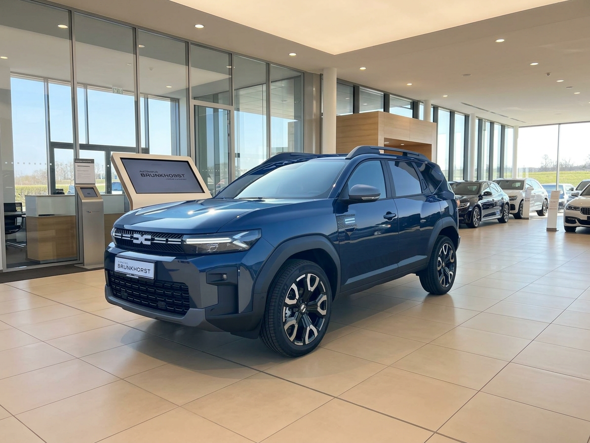Dacia Duster SUV in Dunkelblau im Autohaus Brunkhorst Showroom