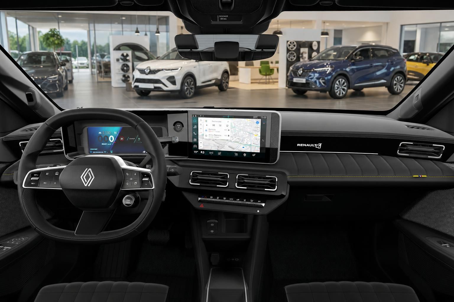 Renault 4 Innenraum mit Cockpit, Lenkrad und Touchscreen-Display