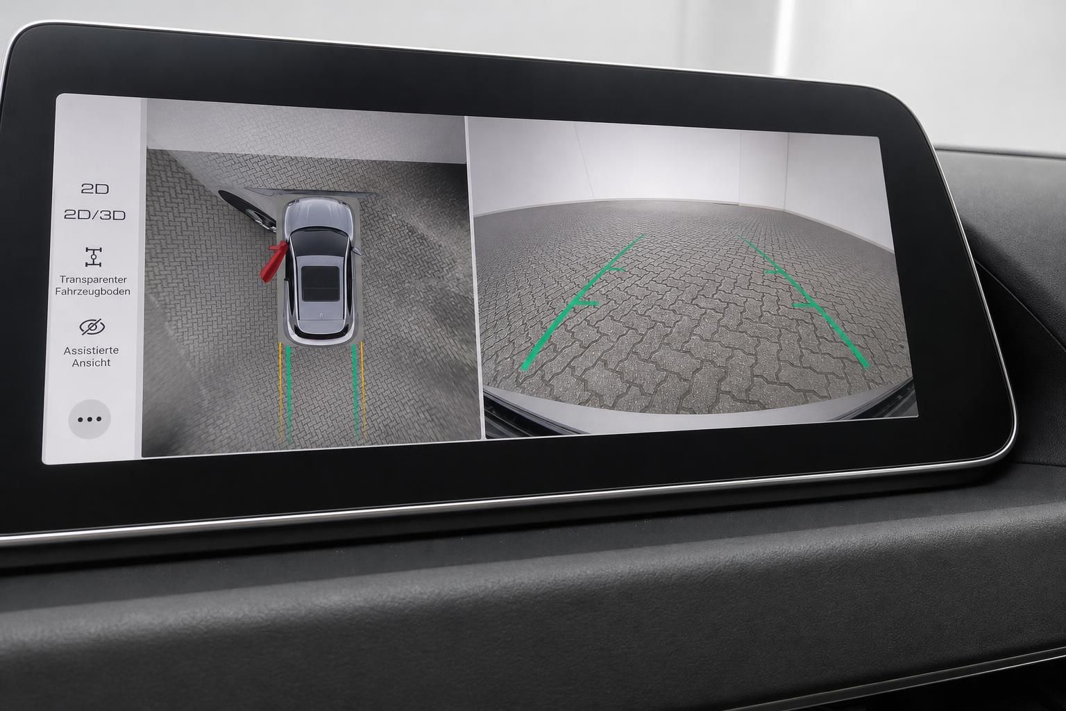 360-Grad-Kamera-Display im Fahrzeug mit Parkassistent-Ansicht