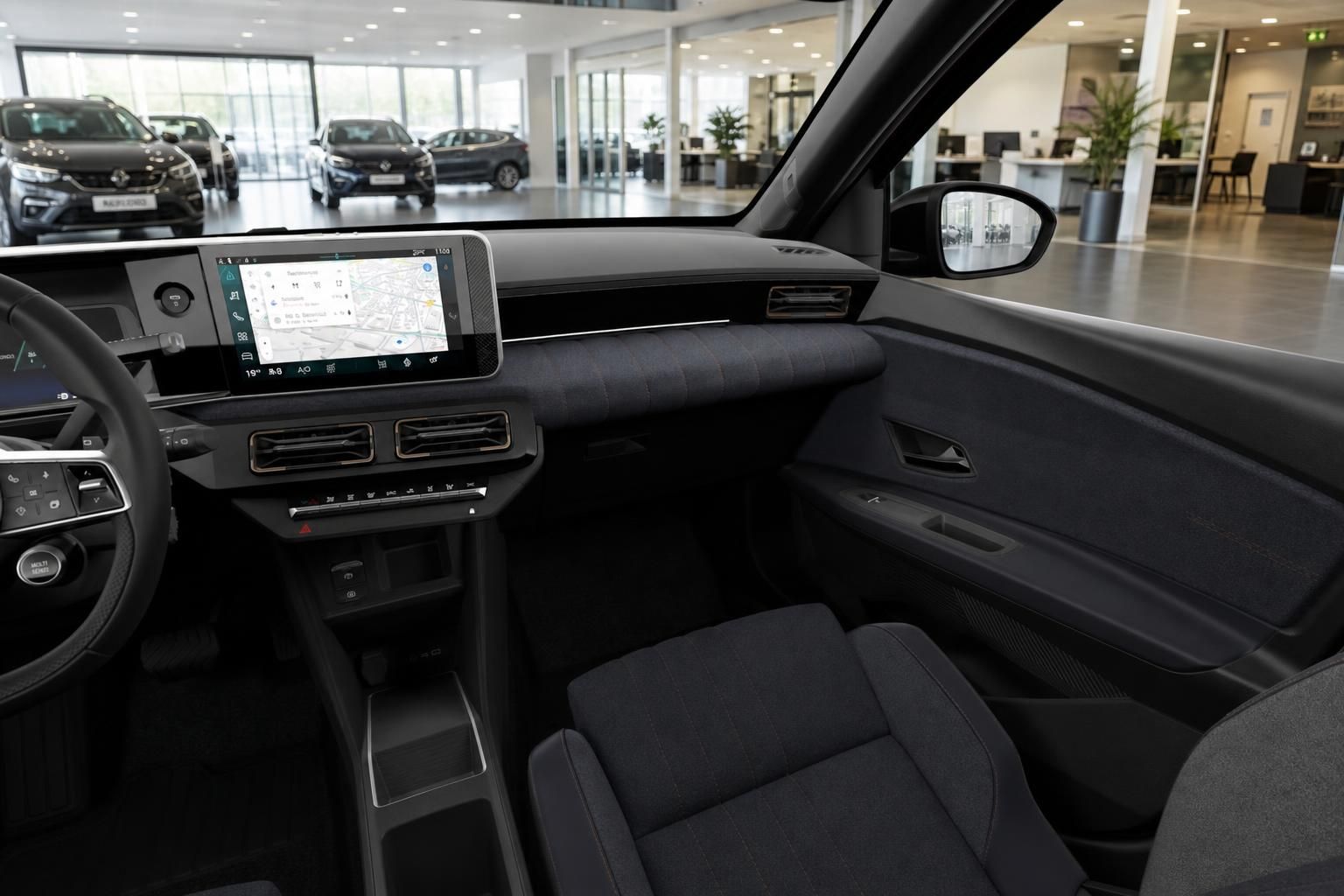 Renault Cockpit mit Touchscreen-Navigation und schwarzem Armaturenbrett