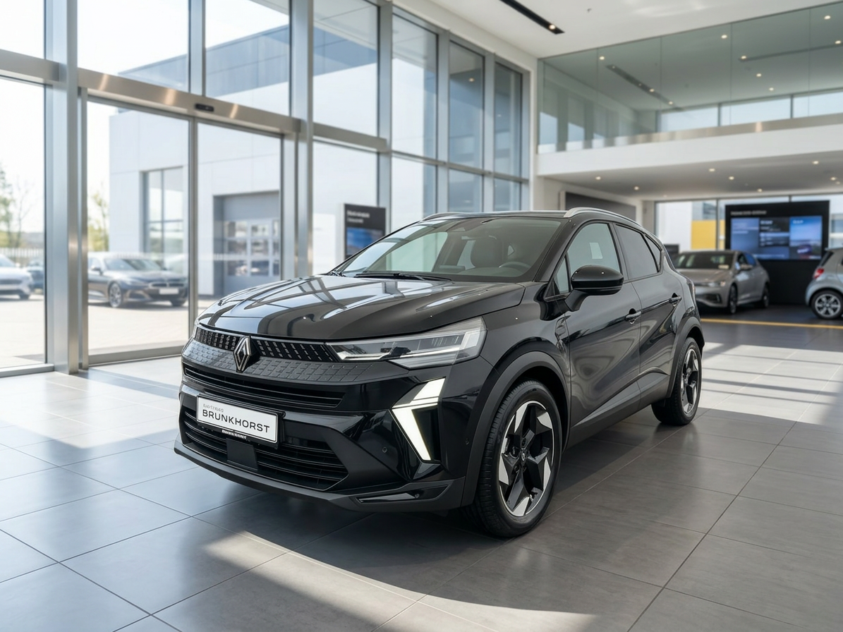 Schwarzer Renault Captur im Autohaus Brunkhorst Showroom – kompakter SUV Frontansicht