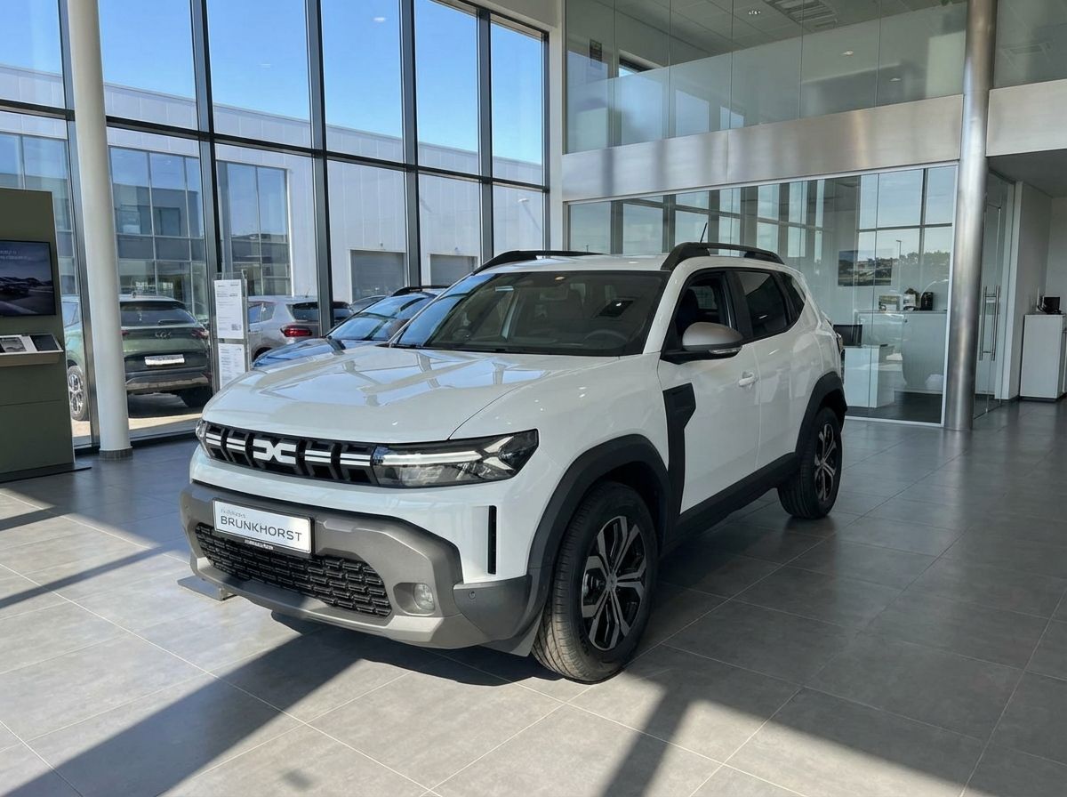 Dacia Duster SUV in Weiß im Autohaus Brunkhorst Showroom – Neufahrzeug