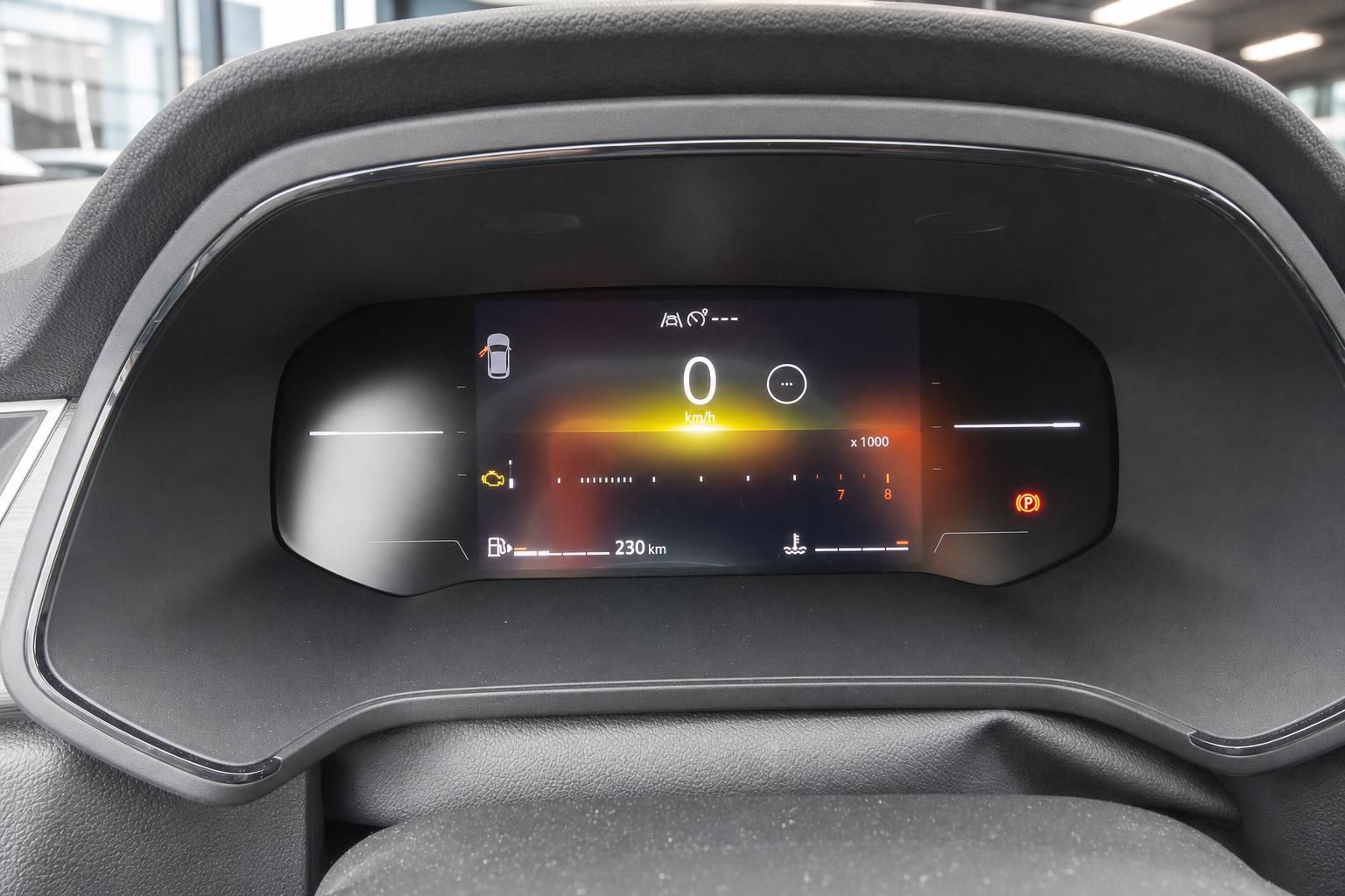 Digitales Kombiinstrument mit Tachometer und Bordcomputer-Anzeige - Innenausstattung Fahrzeug
