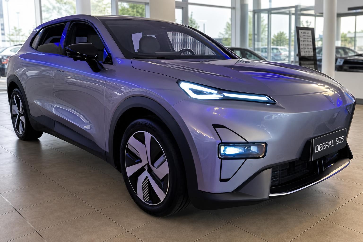 Deepal SG6 SUV Frontansicht in Silber im Autohaus