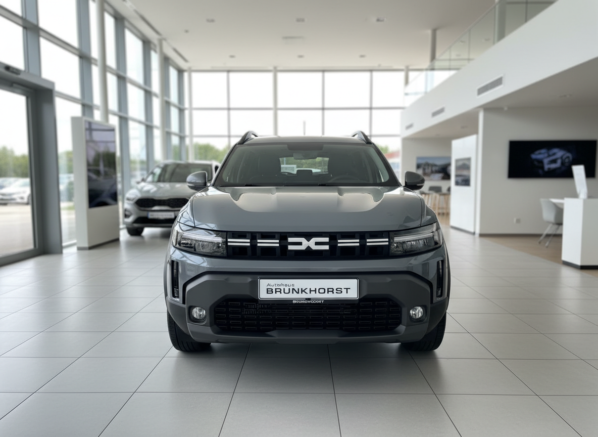 Dacia Duster SUV Frontansicht grau im Autohaus Brunkhorst Showroom