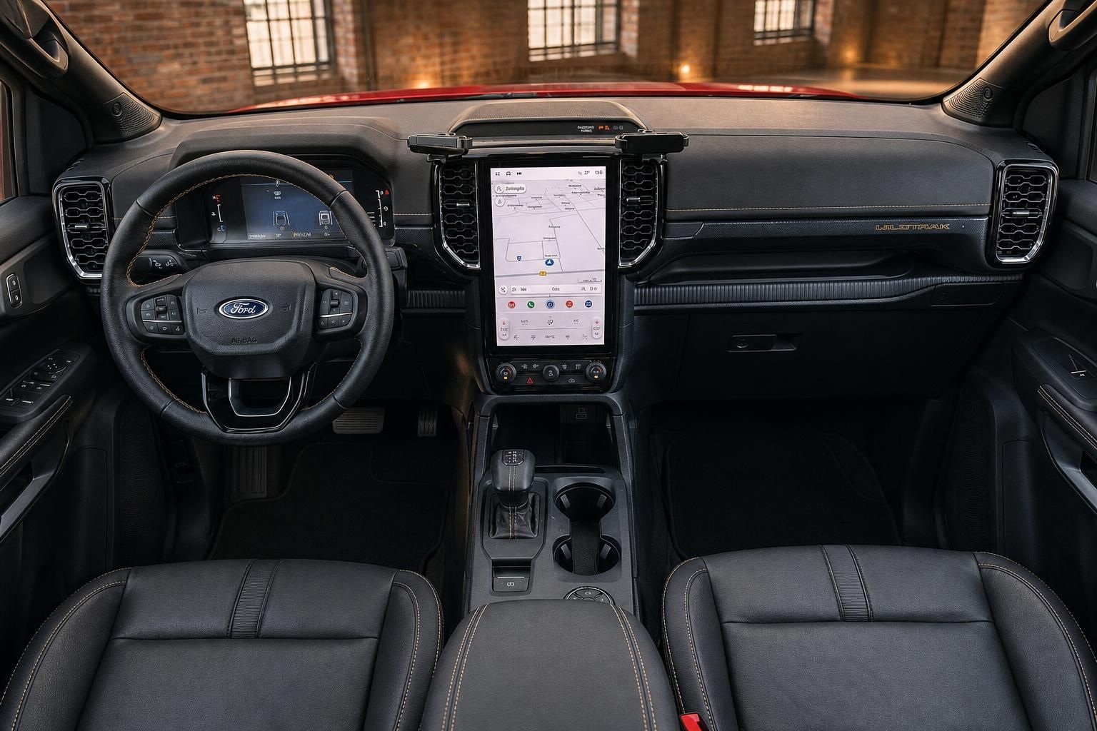 Ford Ranger Wildtrak Innenraum Übersicht – Armaturenbrett, Lenkrad, Mittelkonsole und Touchscreen
